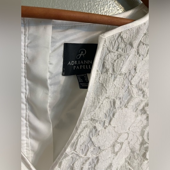 Adrianna Papell Womens Ruffle Cuff Sleeve Lace Cream Cocktail Dress  Sz 10 NWT - Picture 6 of 15